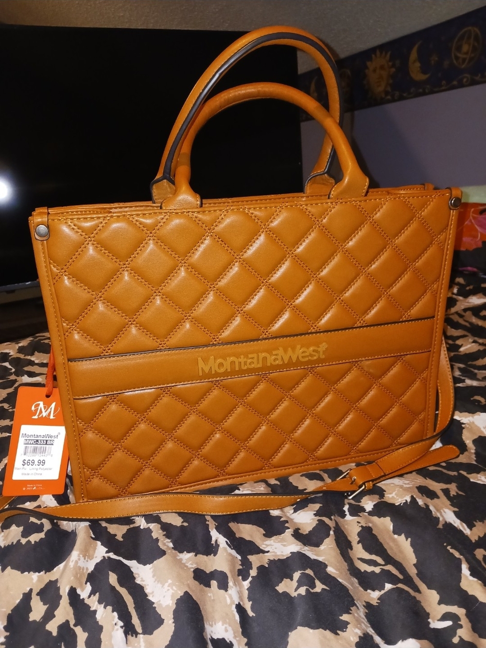 Montana West Quilted Tan Tote Handbag with Detachable Strap